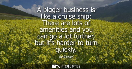 Small: A bigger business is like a cruise ship: There are lots of amenities and you can go a lot further, but 