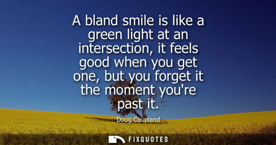 Small: A bland smile is like a green light at an intersection, it feels good when you get one, but you forget it the 