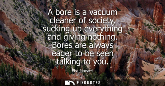 Small: A bore is a vacuum cleaner of society, sucking up everything and giving nothing. Bores are always eager