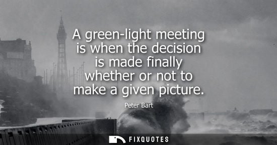 Small: A green-light meeting is when the decision is made finally whether or not to make a given picture