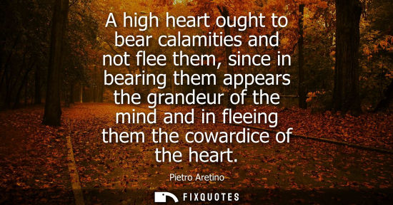 Small: A high heart ought to bear calamities and not flee them, since in bearing them appears the grandeur of 