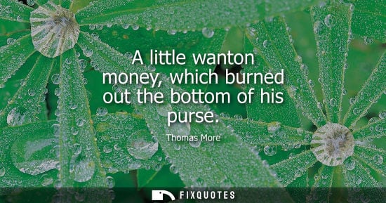 Small: A little wanton money, which burned out the bottom of his purse