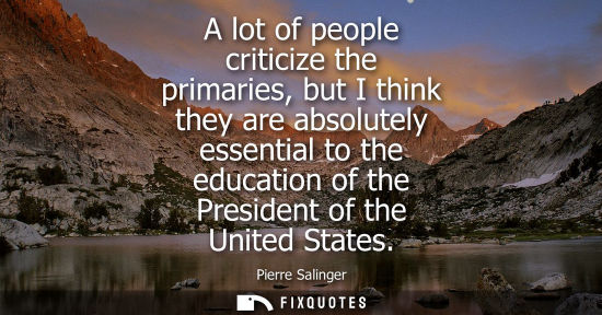 Small: A lot of people criticize the primaries, but I think they are absolutely essential to the education of 