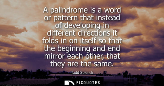 Small: A palindrome is a word or pattern that instead of developing in different directions it folds in on its