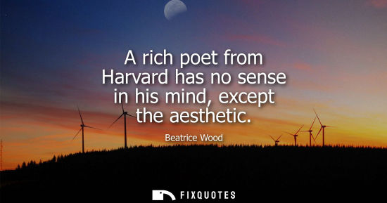 Small: A rich poet from Harvard has no sense in his mind, except the aesthetic