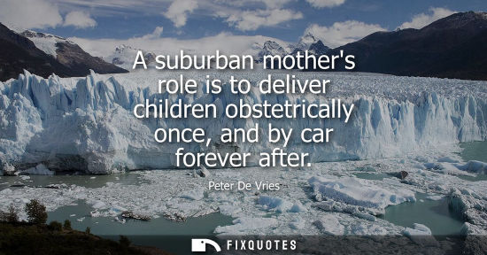 Small: A suburban mothers role is to deliver children obstetrically once, and by car forever after