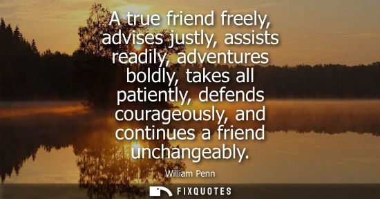 Small: A true friend freely, advises justly, assists readily, adventures boldly, takes all patiently, defends 