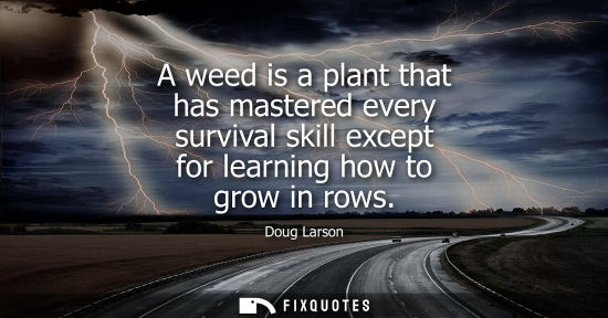Small: A weed is a plant that has mastered every survival skill except for learning how to grow in rows