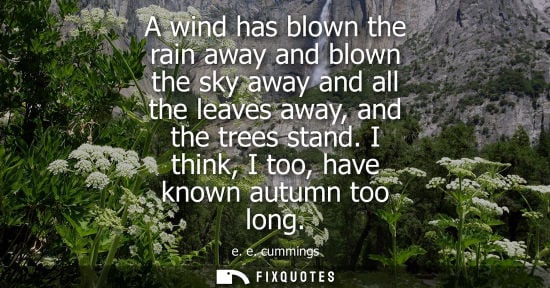Small: A wind has blown the rain away and blown the sky away and all the leaves away, and the trees stand. I t