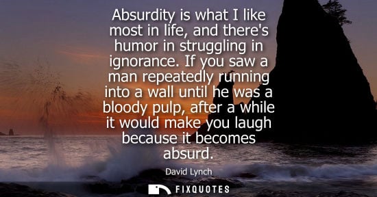 Small: Absurdity is what I like most in life, and theres humor in struggling in ignorance. If you saw a man re