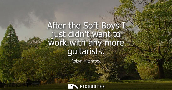 Small: After the Soft Boys I just didnt want to work with any more guitarists