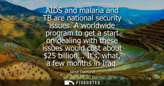 Small: AIDS and malaria and TB are national security issues. A worldwide program to get a start on dealing wit