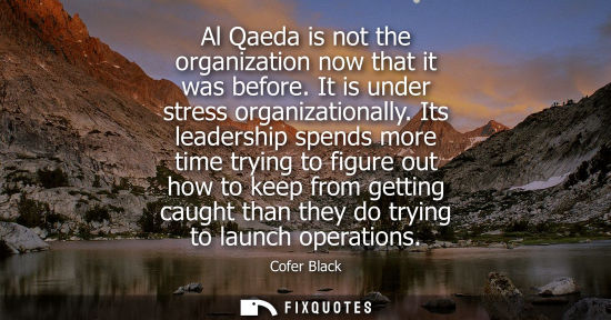 Small: Al Qaeda is not the organization now that it was before. It is under stress organizationally. Its leade