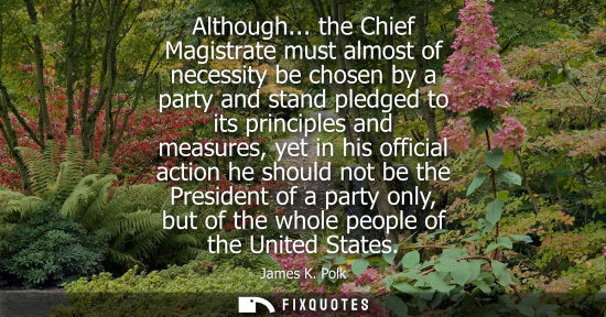 Small: Although... the Chief Magistrate must almost of necessity be chosen by a party and stand pledged to its