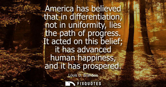 Small: America has believed that in differentiation, not in uniformity, lies the path of progress. It acted on