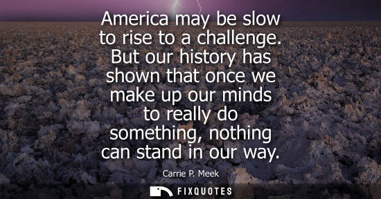 Small: America may be slow to rise to a challenge. But our history has shown that once we make up our minds to