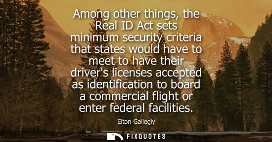 Small: Among other things, the Real ID Act sets minimum security criteria that states would have to meet to ha