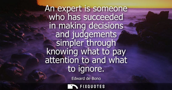 Small: An expert is someone who has succeeded in making decisions and judgements simpler through knowing what 