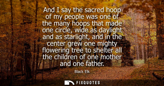 Small: And I say the sacred hoop of my people was one of the many hoops that made one circle, wide as daylight