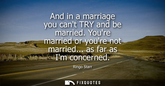 Small: And in a marriage you cant TRY and be married. Youre married or youre not married... as far as Im conce