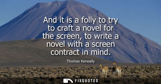 Small: And it is a folly to try to craft a novel for the screen, to write a novel with a screen contract in mi