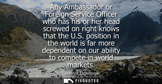 Small: Any Ambassador or Foreign Service Officer who has his or her head screwed on right knows that the U.S.