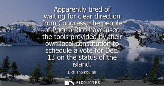 Small: Apparently tired of waiting for clear direction from Congress, the people of Puerto Rico have used the 