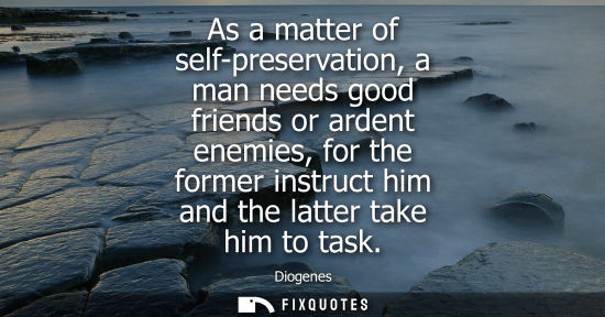 Small: As a matter of self-preservation, a man needs good friends or ardent enemies, for the former instruct him and 