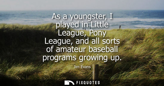 Small: As a youngster, I played in Little League, Pony League, and all sorts of amateur baseball programs grow