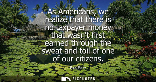 Small: As Americans, we realize that there is no taxpayer money that wasnt first earned through the sweat and toil of