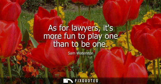 Small: As for lawyers, its more fun to play one than to be one