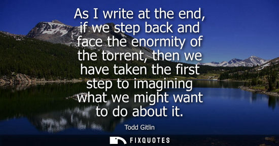 Small: As I write at the end, if we step back and face the enormity of the torrent, then we have taken the first step