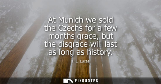 Small: At Munich we sold the Czechs for a few months grace, but the disgrace will last as long as history - F. L. Luc