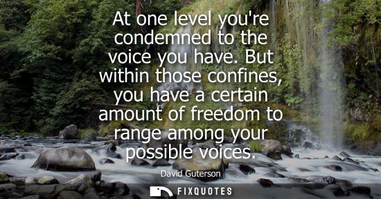 Small: At one level youre condemned to the voice you have. But within those confines, you have a certain amoun