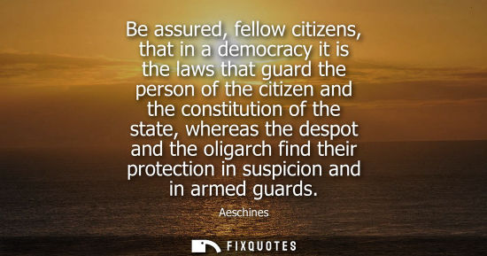 Small: Be assured, fellow citizens, that in a democracy it is the laws that guard the person of the citizen an