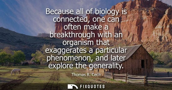 Small: Because all of biology is connected, one can often make a breakthrough with an organism that exaggerate