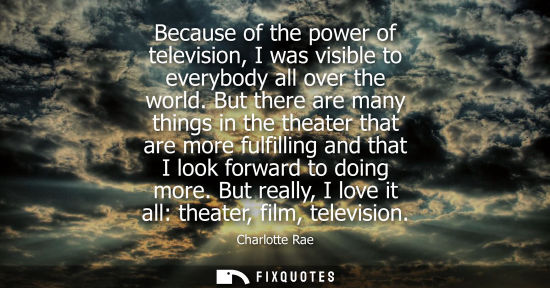 Small: Because of the power of television, I was visible to everybody all over the world. But there are many t
