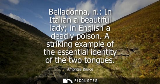 Small: Belladonna, n.: In Italian a beautiful lady in English a deadly poison. A striking example of the essen