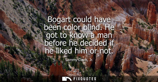 Small: Bogart could have been color blind. He got to know a man before he decided if he liked him or not