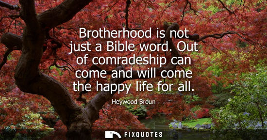 Small: Brotherhood is not just a Bible word. Out of comradeship can come and will come the happy life for all