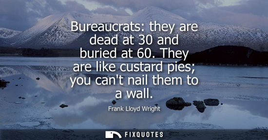 Small: Bureaucrats: they are dead at 30 and buried at 60. They are like custard pies you cant nail them to a wall