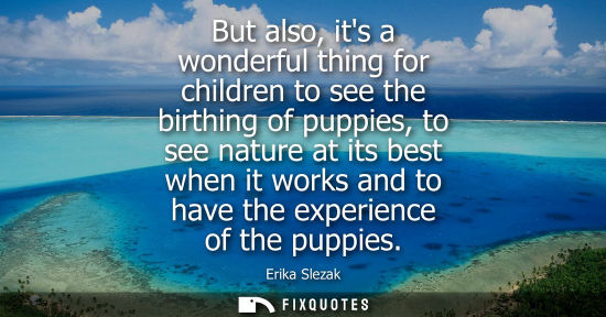 Small: But also, its a wonderful thing for children to see the birthing of puppies, to see nature at its best 