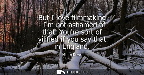 Small: But I love filmmaking - Im not ashamed of that. Youre sort of vilified if you say that in England