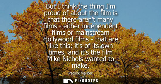 Small: But I think the thing Im proud of about the film is that there arent many films - either independent fi