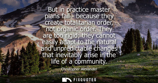 Small: But in practice master plans fail - because they create totalitarian order, not organic order.