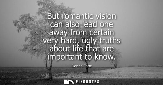 Small: But romantic vision can also lead one away from certain very hard, ugly truths about life that are important t
