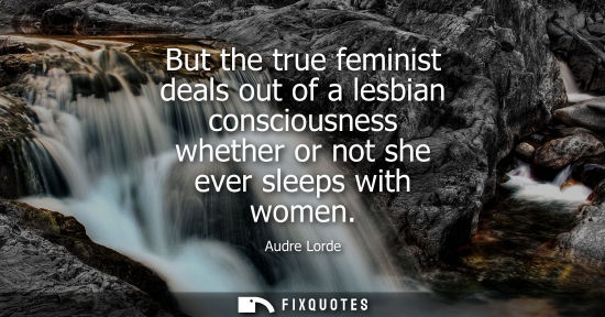 Small: But the true feminist deals out of a lesbian consciousness whether or not she ever sleeps with women