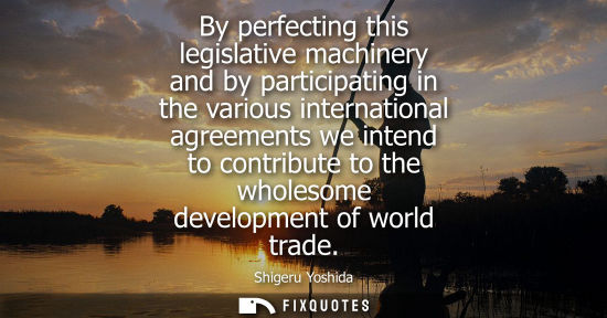 Small: By perfecting this legislative machinery and by participating in the various international agreements w