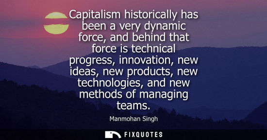Small: Capitalism historically has been a very dynamic force, and behind that force is technical progress, inn