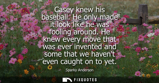 Small: Casey knew his baseball. He only made it look like he was fooling around. He knew every move that was e